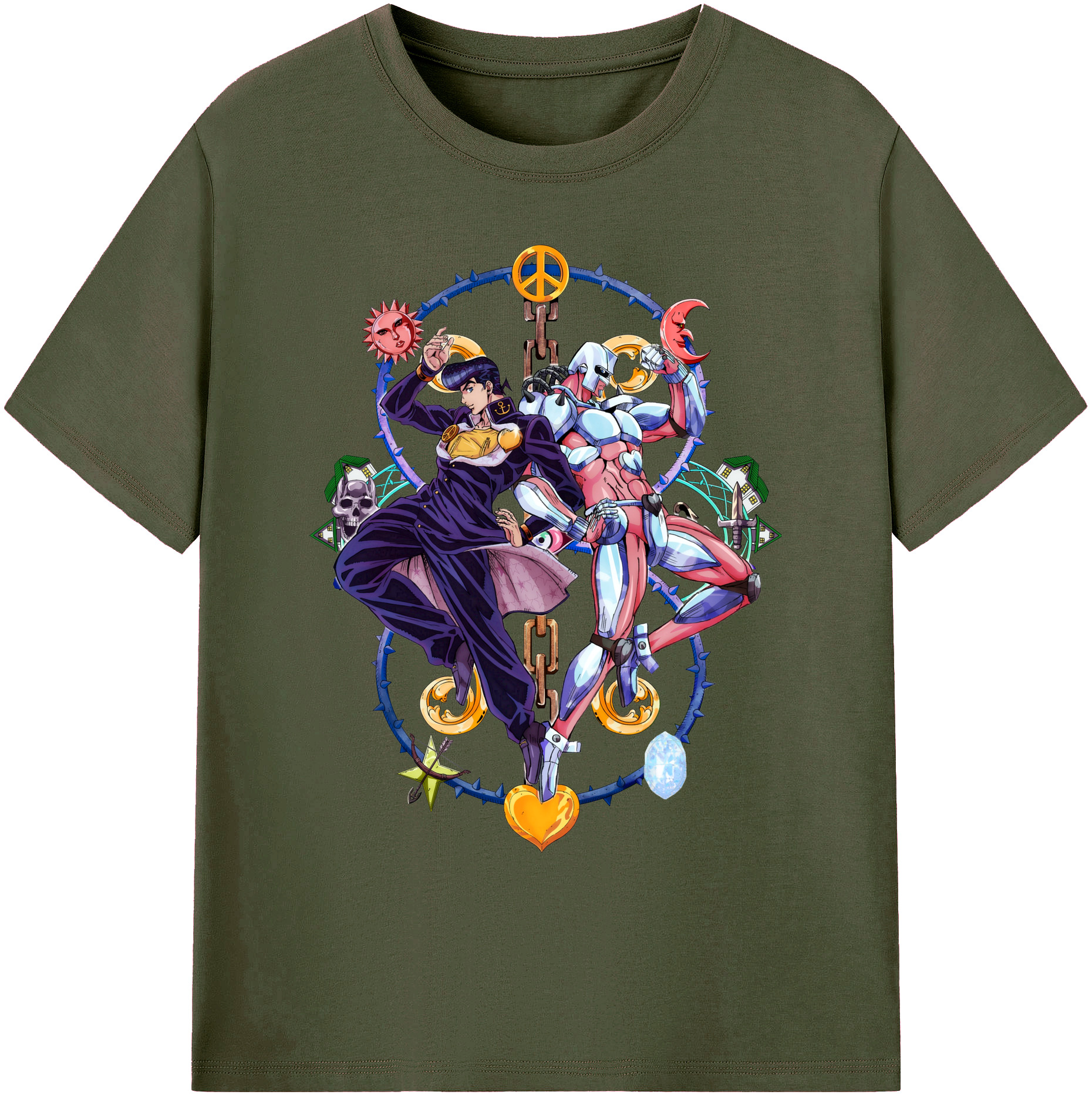 （画像用） ジョジョの奇妙な冒険 ひがしかた じょうすけ JoJo's Bizarre Adventure Higashikata Josuke 綿100％ メンズ半袖Tシャツ｜肌触りやわらか＆通気性